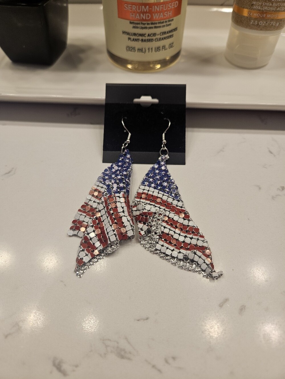 American Flag Dangle Earrings - Red White Blue